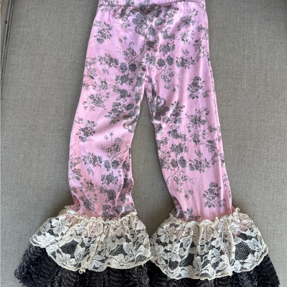 Giggle Moon, Pink & Gray, Floral, Outfit, Size 4 - Picture 7 of 8